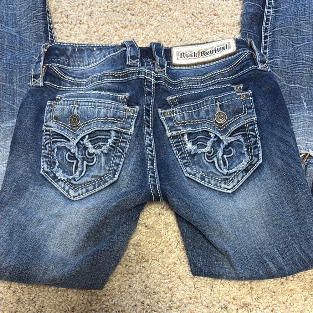 Rock Revival Dark Blue Bootcut Distressed Jeans - Picture 5 of 5